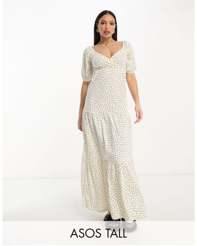 ASOS Asos Design Tall Short Sleeve Wrap Tiered Midi Dress - Natural