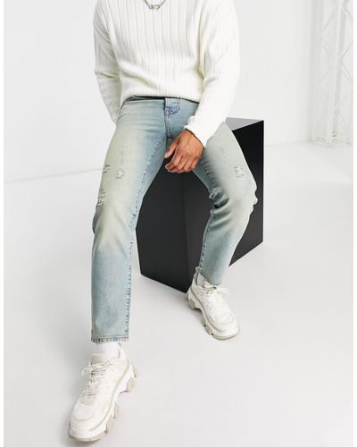 TOPMAN – gerade geschnittene jeans mit patinagrüner tönung - Weiß
