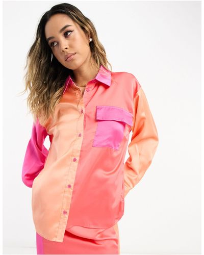 In The Style Satin Contrast Shirt Co-ord - Pink