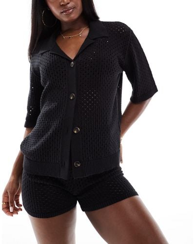 Aria Cove Crochet Beach Shirt Co-ord - Black