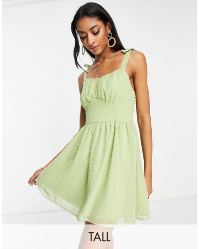 Missguided Dobby Mini Dress With Bow Straps - Green