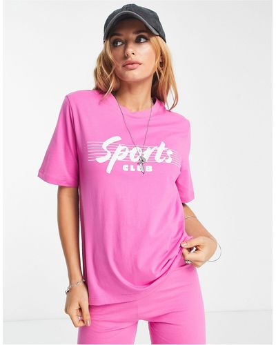 ONLY Oversized Sports Club Motif T-shirt - Pink