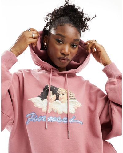 Fiorucci Relaxed Angel Hoodie With squiggle Logo - Pink