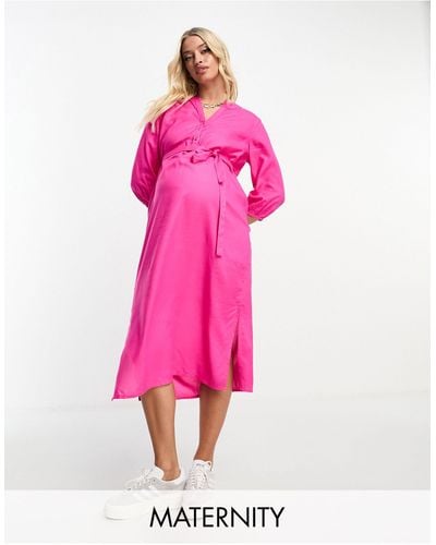 Mama.licious Mamalicious Maternity Long Sleeve Wrap Midi Dress - Pink