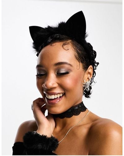 ASOS Headband With Cat Ears With Faux Fur - Black