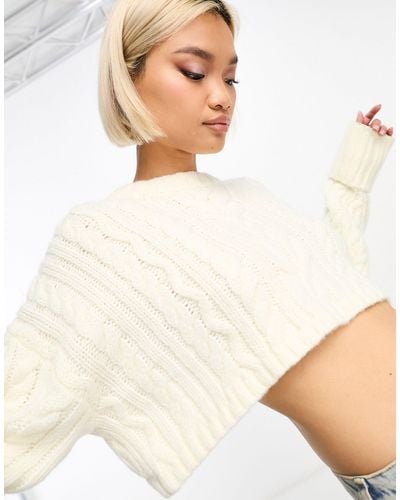 ASOS Crop Cable Jumper With Turn Back Cuff - Natural