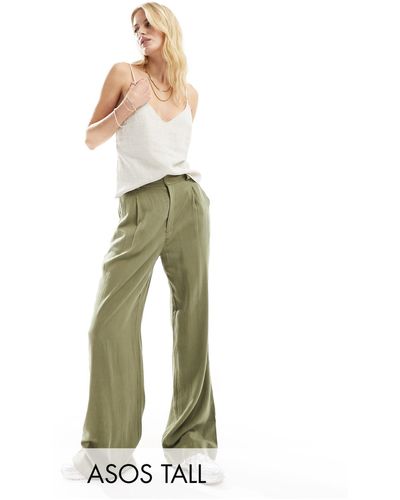 ASOS Asos Design Tall Wide Leg Dad Trouser With Linen - Green