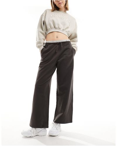 Pull&Bear Wide Leg jogger With Boxer Waistband - Brown