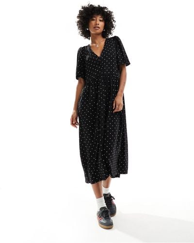 Monki Short Sleeve Button Through Midi Dress - Black