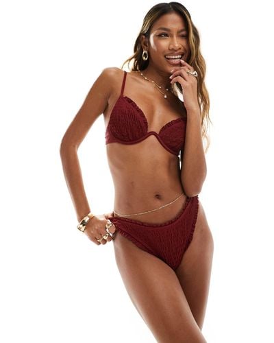 South Beach Frilly Crinkle High Leg Bikini Bottom - Brown