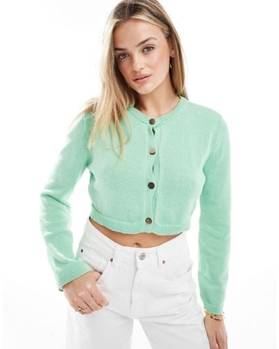 ASOS Cropped Cardi With Gold Buttons - Green