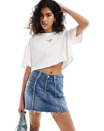 Tommy Hilfiger T-shirt corta oversize bianca con logo - Blu