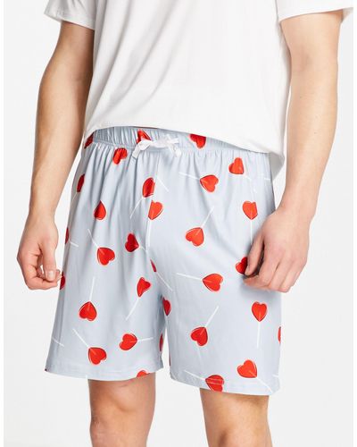 Loungeable Boyfriend Valentines Short Pajamas - White