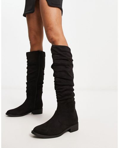 Lipsy Ruched Knee High Boots - Black