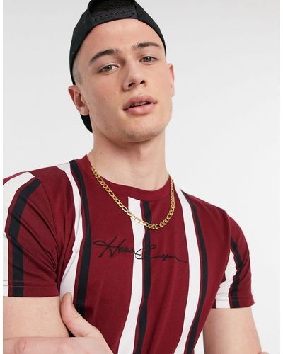 Hollister Camiseta a rayas con logo central en vertical - Rojo