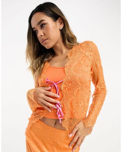 Never Fully Dressed Contrast Tie Lace Top Co-ord - Orange