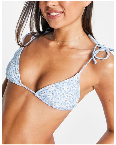 Abercrombie & Fitch Triangel-bikinitopje Met Gestrikte Schouderbandjes - Blauw