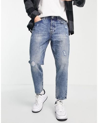 Only & Sons Avi - Toelopende Cropped Jeans Met Distressing - Blauw