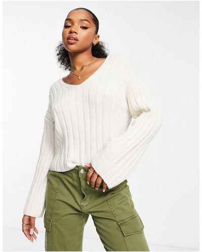 New Look Knitted V Neck Ribbed Sweater - Green