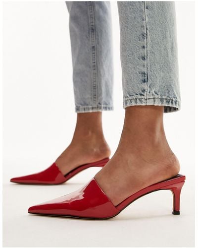 TOPSHOP Eva Pointed Toe Kitten Heel Shoe - Red