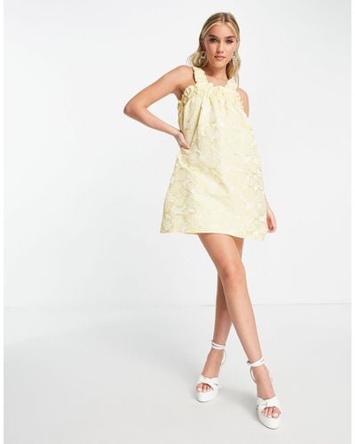 Pieces Premium Exclusive Jacquard Ruched Strap Mini Dress - Yellow