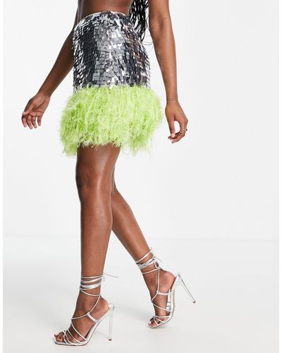 ASOS Embellished Mini Skirt With Feather Hem - Metallic
