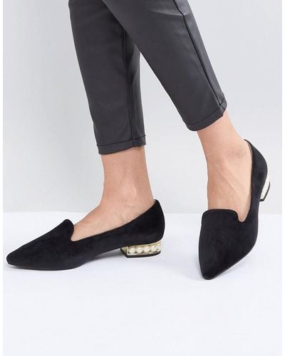 Glamorous Black Pearl Heel Detail Flat Shoes