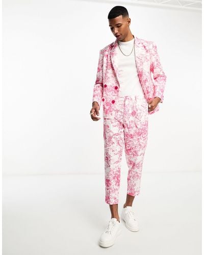 Labelrail X stan & tom - pantalon d'ensemble fuselé court à imprimé toile - Rose