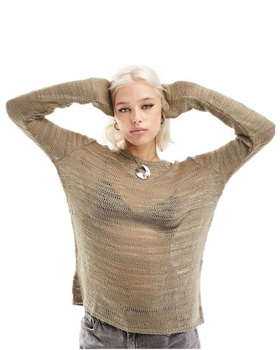 Collusion Open Stitch Knitted Crewneck - Natural