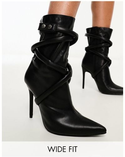 SIMMI Simmi London Wide Fit Alps Rope Detail Heeled Ankle Boots - Black