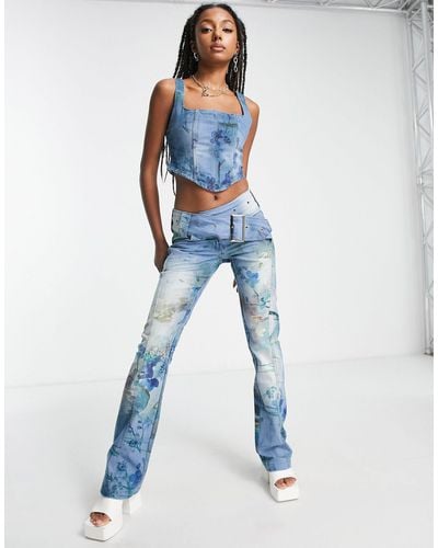 Jaded London Low Rise Bootcut Jeans With Belt - Blue