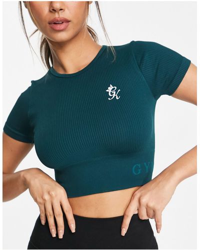 Gym King Formation Ribbed Short Sleeve Crop Top - Blue