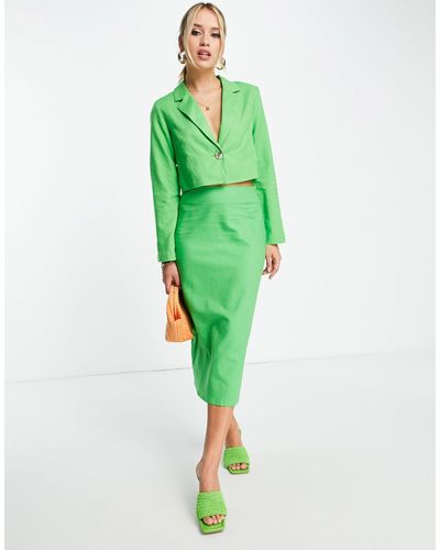 Y.A.S Exclusive Tailored Linen Midi Skirt Suit - Green