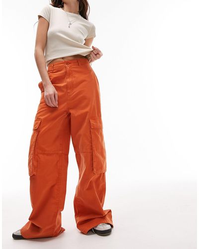 TOPSHOP Pantalon oversize droit à taille haute et poches cargo - Orange