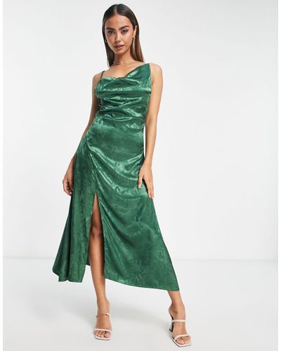 Glamorous Asymmetric Strap Midi Shift Dress - Green