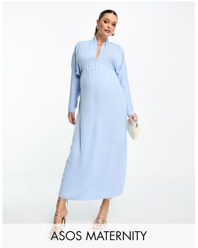 ASOS Asos Design Maternity Plunge Neck Batwing Midi Dress - Blue