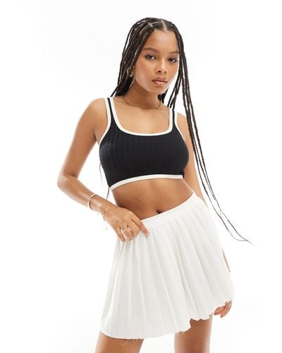 Bershka Contrast Piping Knitted Strappy Top - Black
