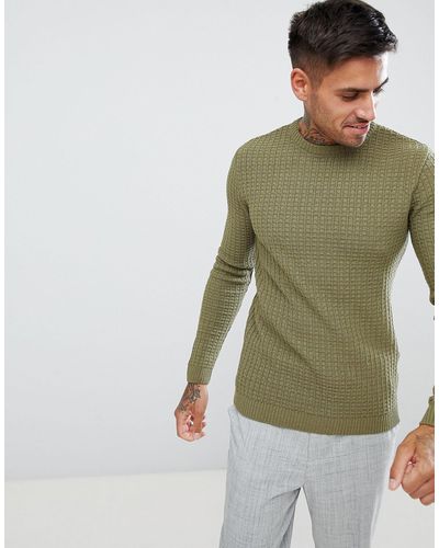 ASOS Muscle Fit Textured Crew Neck Sweater - Green