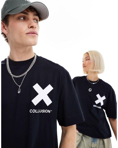 Collusion Unisex Logo Cotton T-shirt - Blue