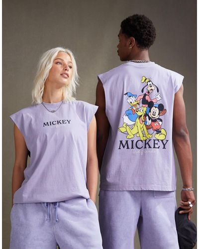 ASOS Disney Unisex Oversized Vest With Mickey Mouse & Friends Prints - Purple
