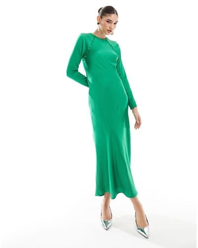 ASOS Satin Biased Maxi Dress With Button Detail - Green