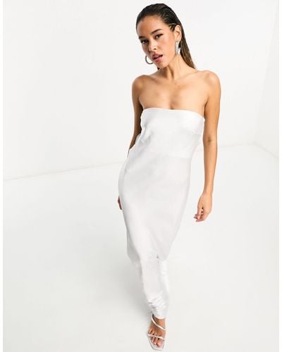 Pretty Lavish Metallic Satin Maxi Dress - White