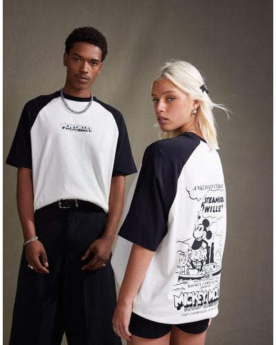 ASOS Disney Unisex Oversized Raglan T-shirt With Steamboat Willie Prints - White