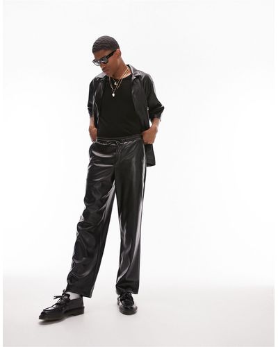 TOPMAN Pantalon large en similicuir - Noir