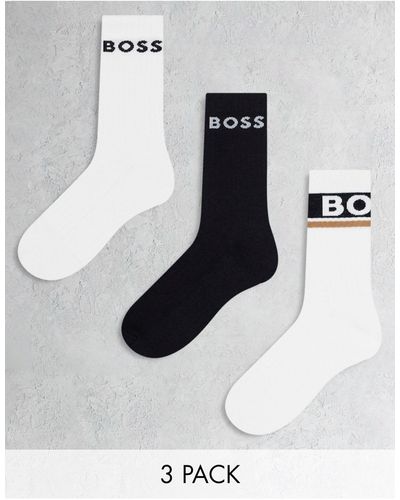 BOSS Boss - bodywear - confezione da 3 paia di calzini bianchi e neri con logo - Bianco