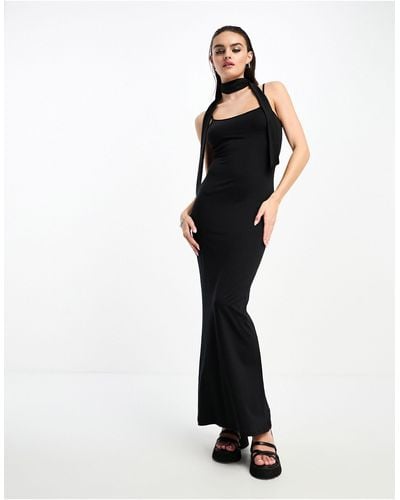 Bershka Strappy Slinky Maxi Dress - Black