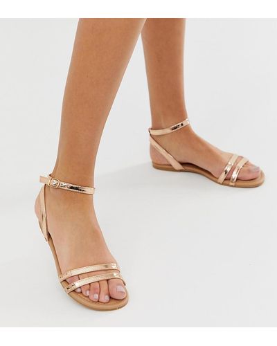 Boohoo Strappy Flat Sandals With Ankle Strap In Rose Gold - Pink