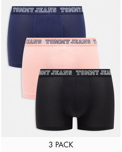 Tommy Hilfiger Tommy jeans - confezione da 3 paia di boxer aderenti blu/rosa/neri con stampa stile college