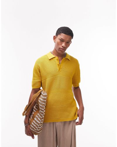 TOPMAN Knitted Texture Polo - Yellow
