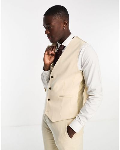 ASOS Slim Oxford Suit Vest - Natural